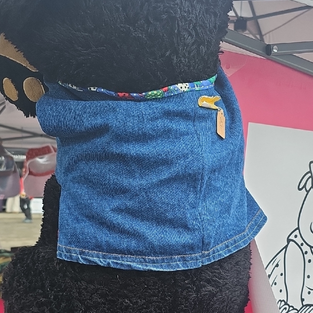 Chic Blue Denim Dog Shirt With Holiday Trim